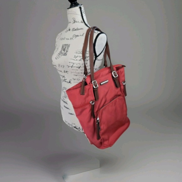 Franco Sarto Orange Nylon Shoulder Bag Casual Purse Multiple Pockets Resortwear - Picture 2 of 16